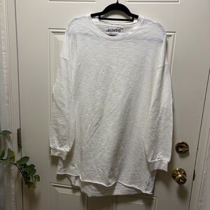 Pitusa White Pima Cotton long sleeve back cutout mini dress swim coverup L